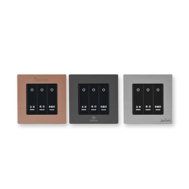 Champagne gold and aluminum brushed hotel conjoined control panel switch with universal 13A three-hole socket